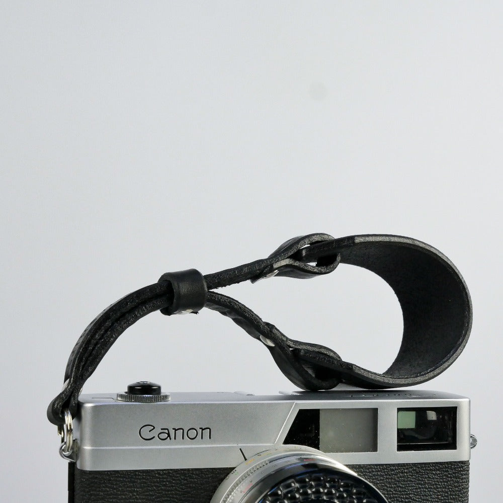 Black Leather Wide Camera Wrist Strap - Scandola Rivet image 1