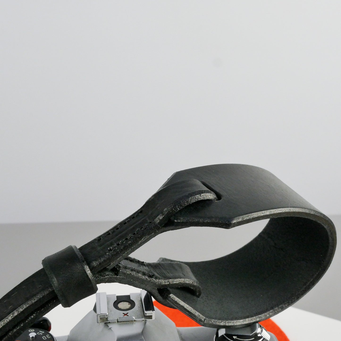 Black Leather Wide Camera Wrist Strap - Scandola Stitched image 2