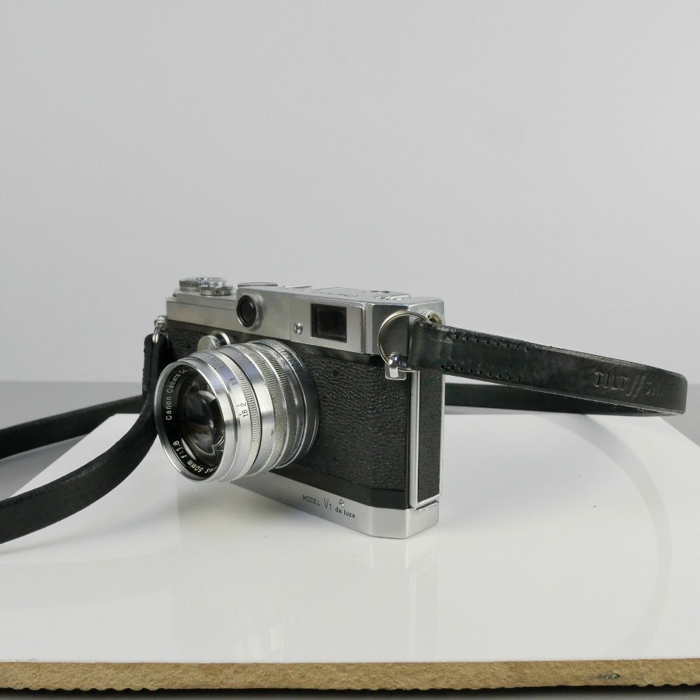 Slim Black Leather Camera Strap - Messel Stitched image 1