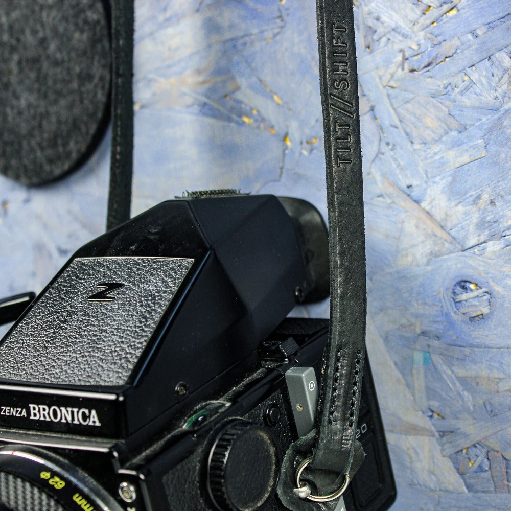 Slim Black Leather Camera Strap - Messel Stitched image 4