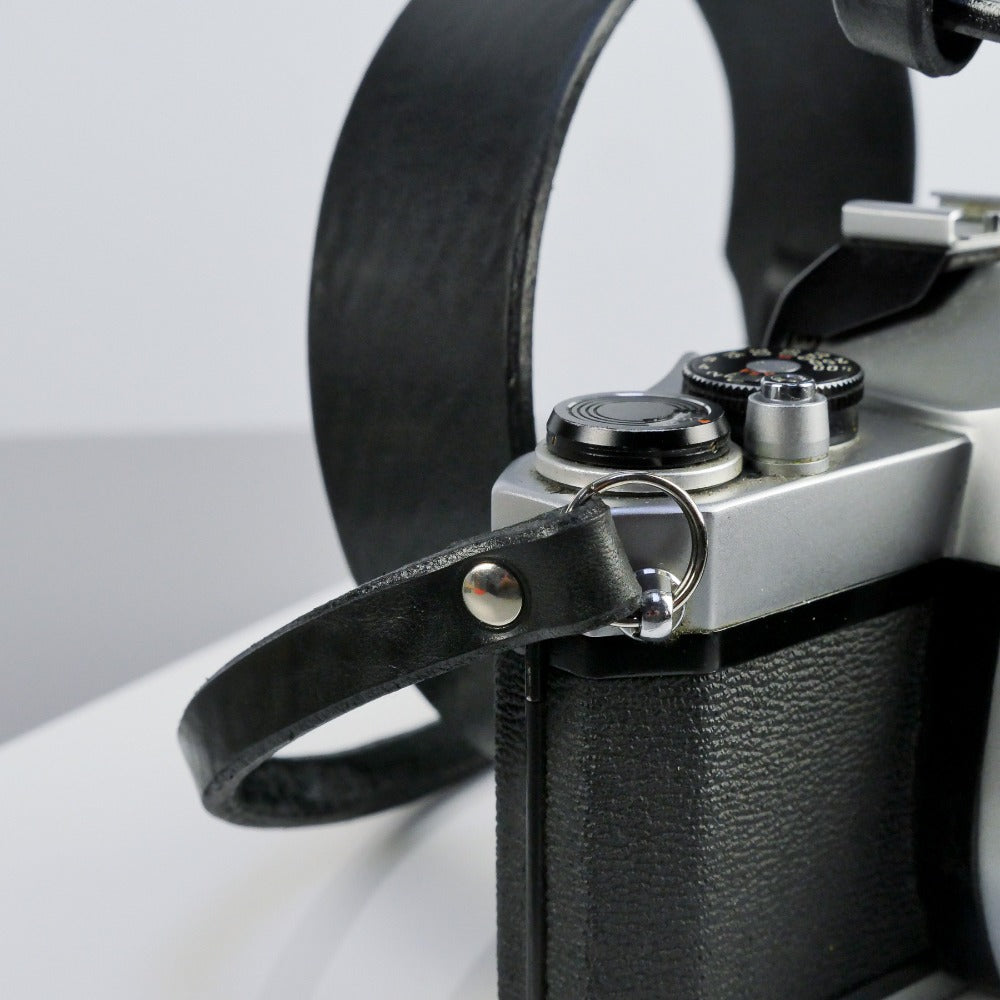 Wide Black Leather Camera Strap - Yosemite Rivet image 1