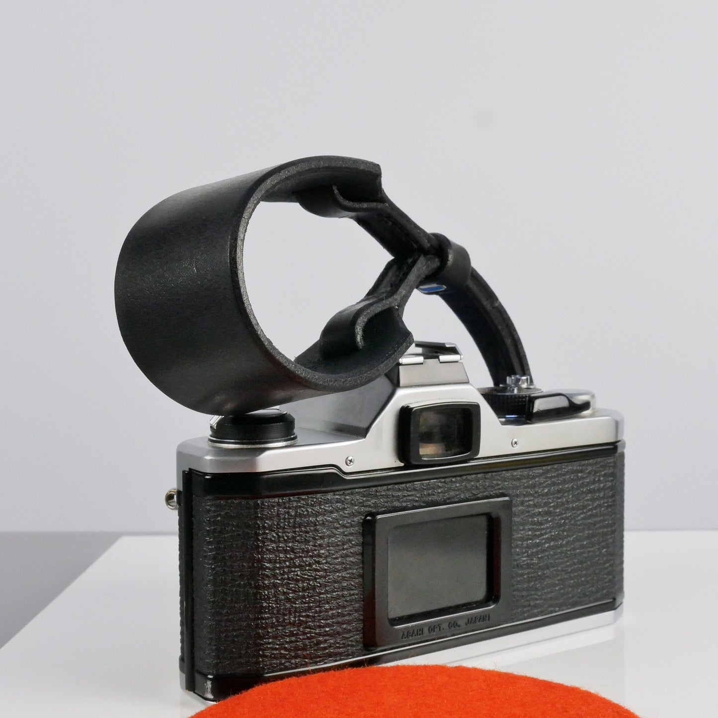 Black Leather Wide Camera Wrist Strap - Scandola Stitched image 1