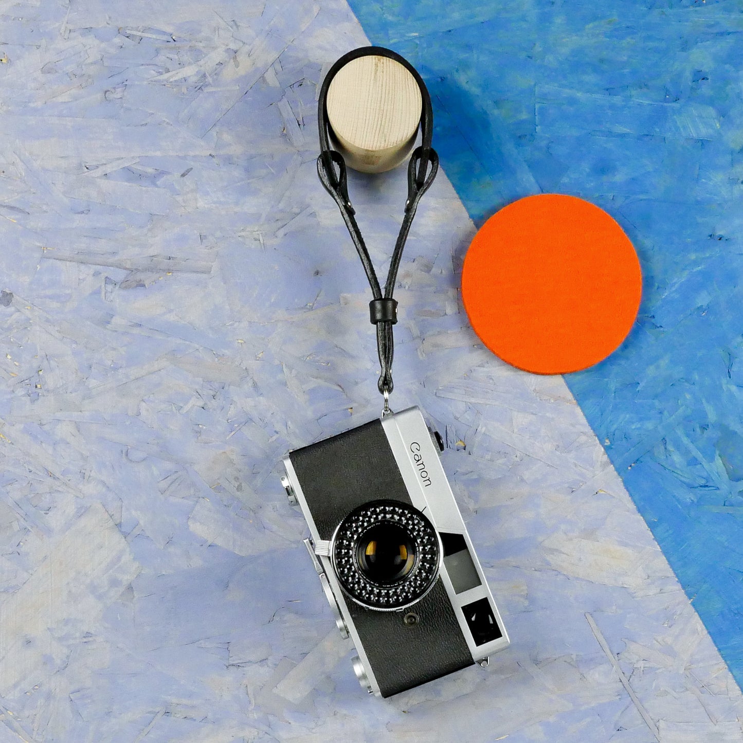 Black Leather Wide Camera Wrist Strap - Scandola Stitched image 4