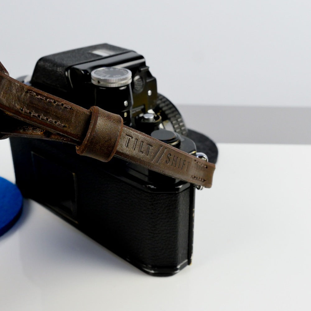 Brown Leather Wide Camera Wrist Strap - Scandola Stitched image 2
