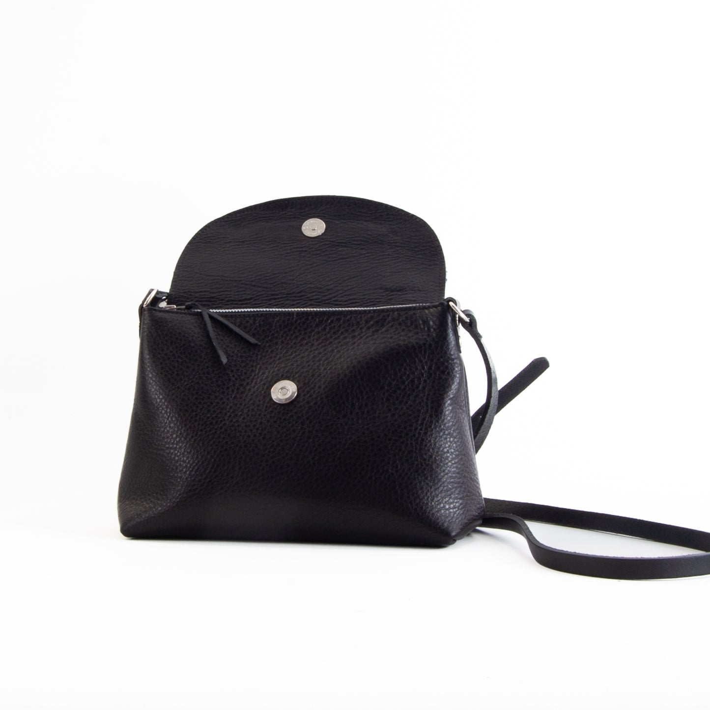 Soft Black Leather Flap Over Bag image 3