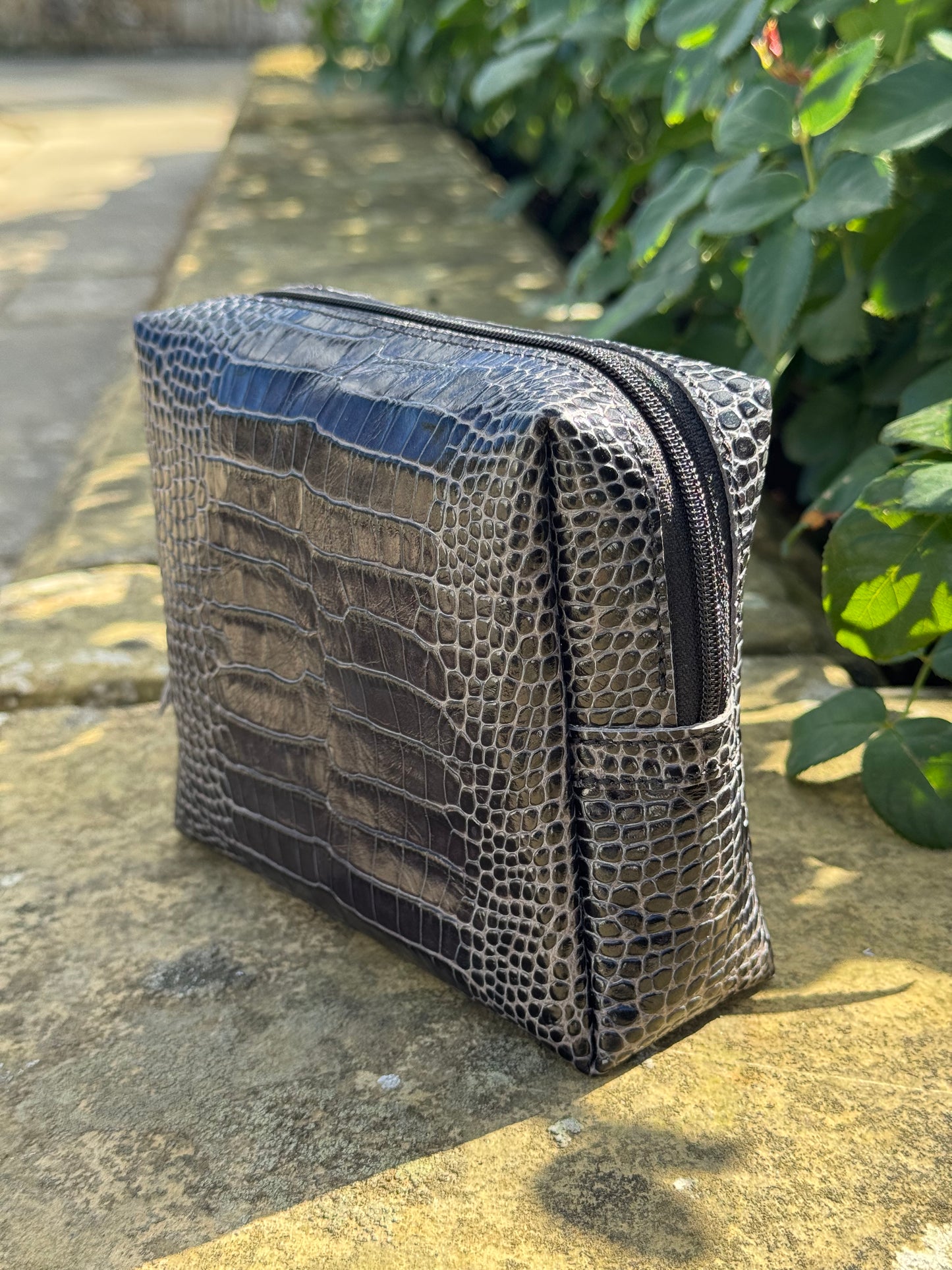 Black Croc Mini Leather Box Pouch