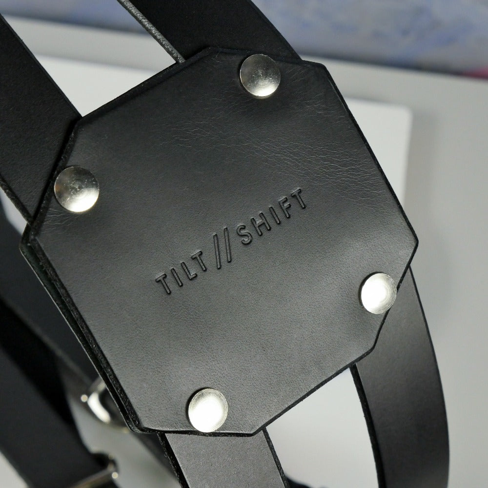 Black Leather Dual Camera Harness Strap - Dolomites image 0