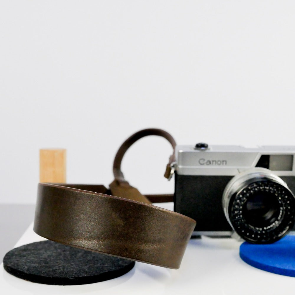 Wide Brown Leather Camera Strap - Yosemite Stitched image 1