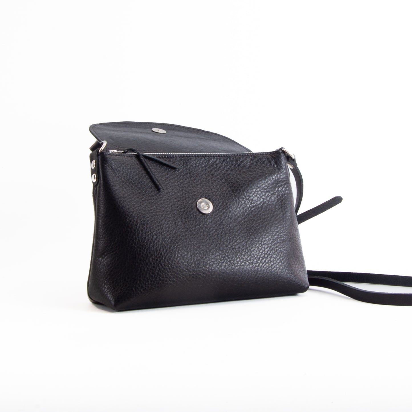 Soft Black Leather Flap Over Bag image 6