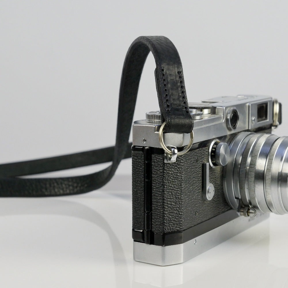 Slim Black Leather Camera Strap - Messel Stitched image 0