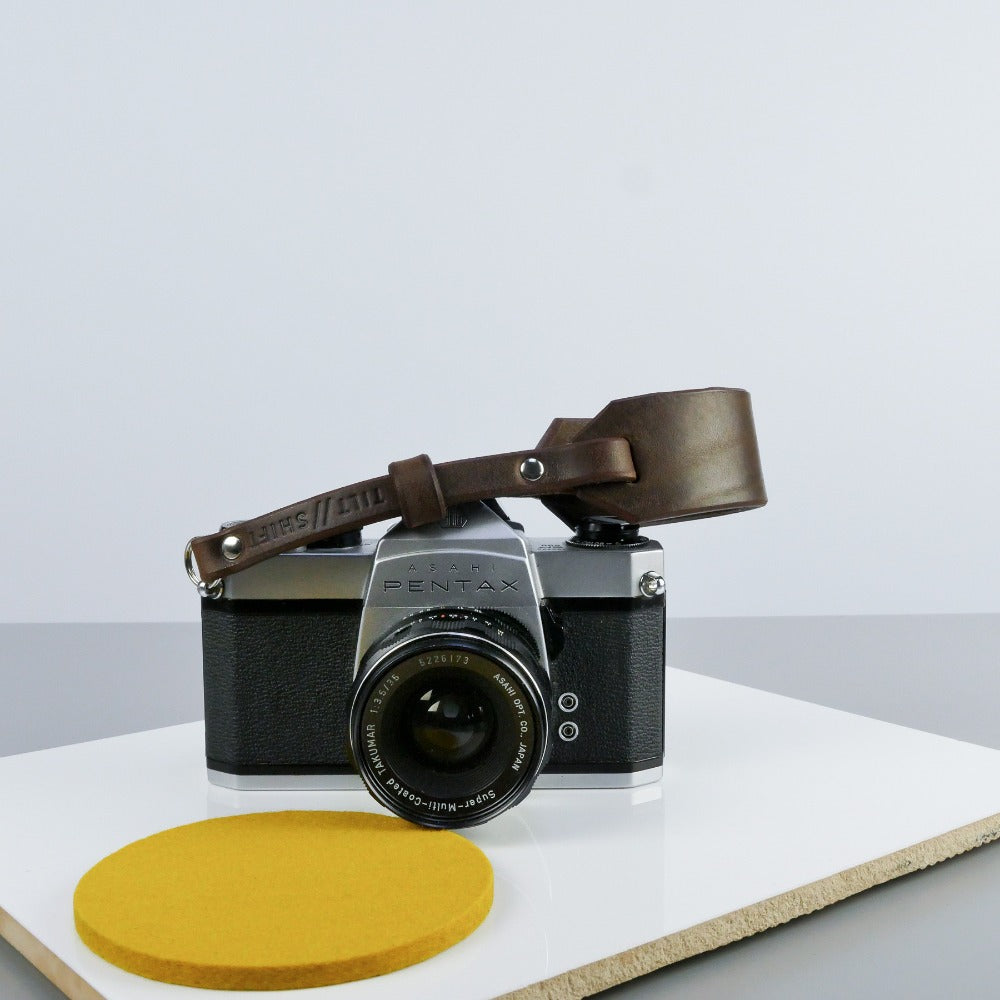 Brown Leather Wide Camera Wrist Strap - Scandola Rivet image 1