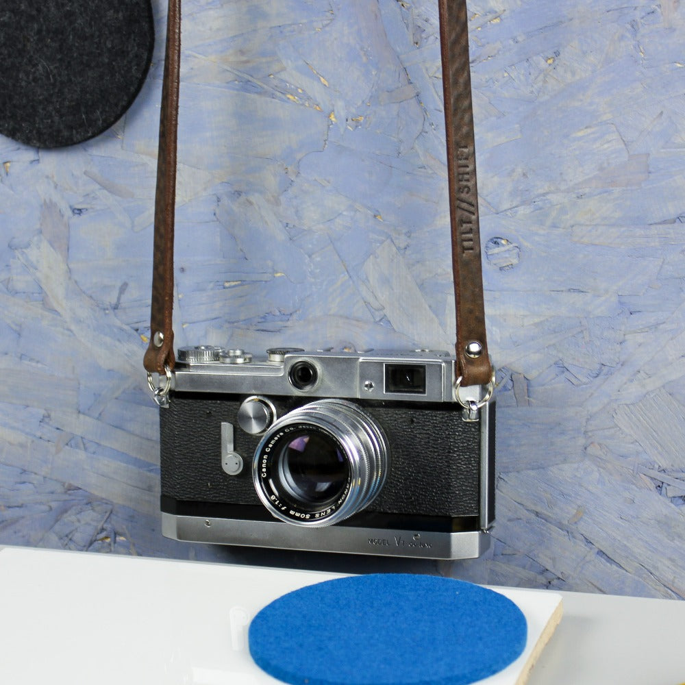 Wide Brown Leather Camera Strap - Yosemite Rivet image 1
