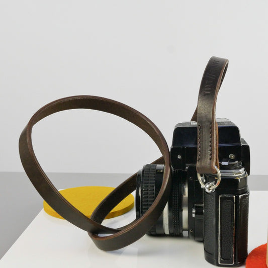 Slim Brown Leather Camera Strap - Messel Stitched image 0
