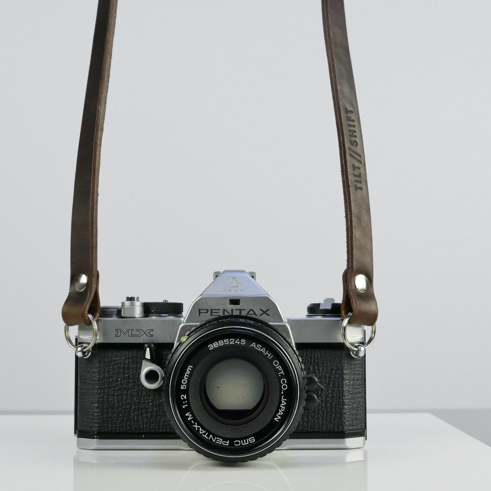 Slim Brown Leather Camera Strap - Messel Rivet image 0