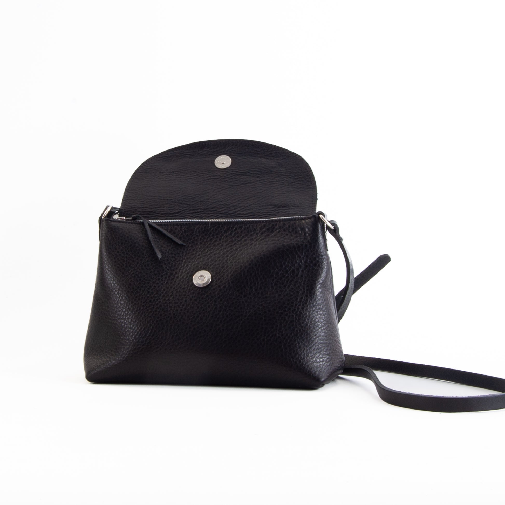 Soft Black Leather Flap Over Bag image 3