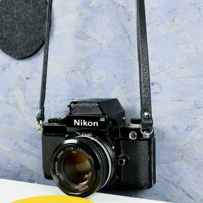 Wide Black Leather Camera Strap - Yosemite Rivet image 6