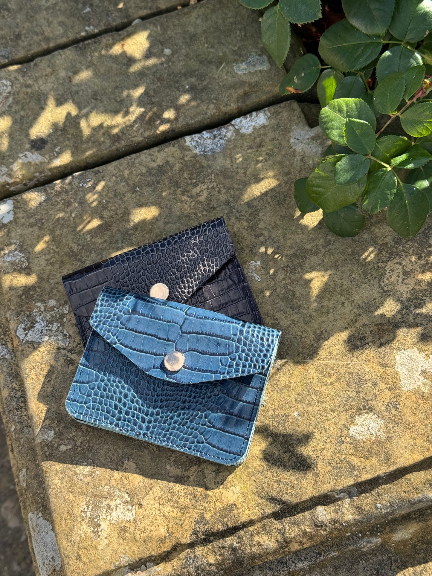 Blue Croc Concertina Leather Purse