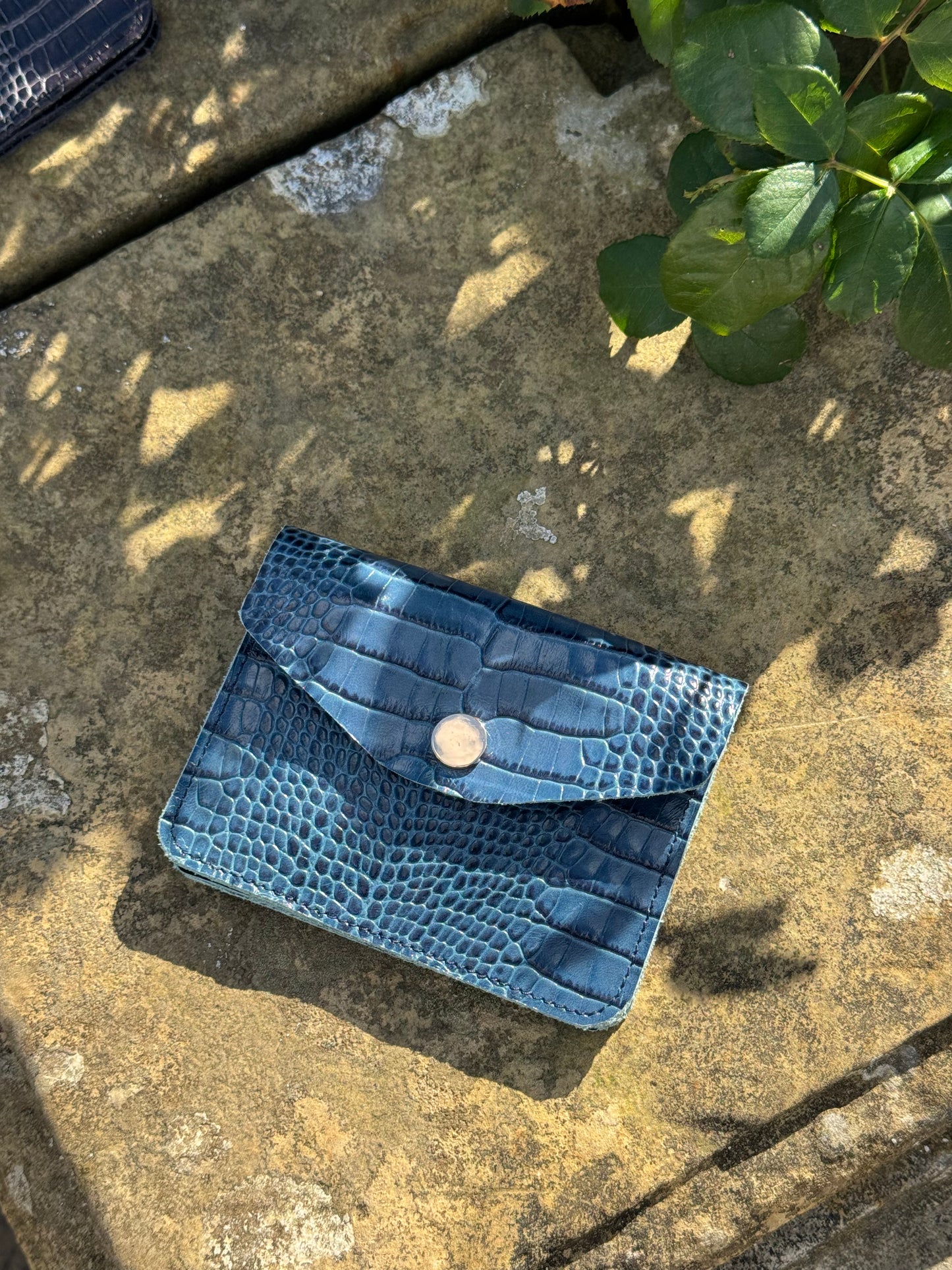 Blue Croc Concertina Leather Purse