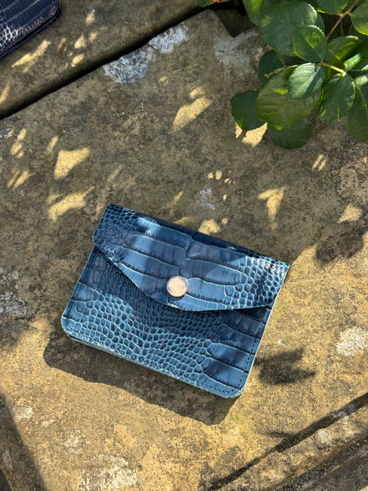 Blue Croc Concertina Leather Purse
