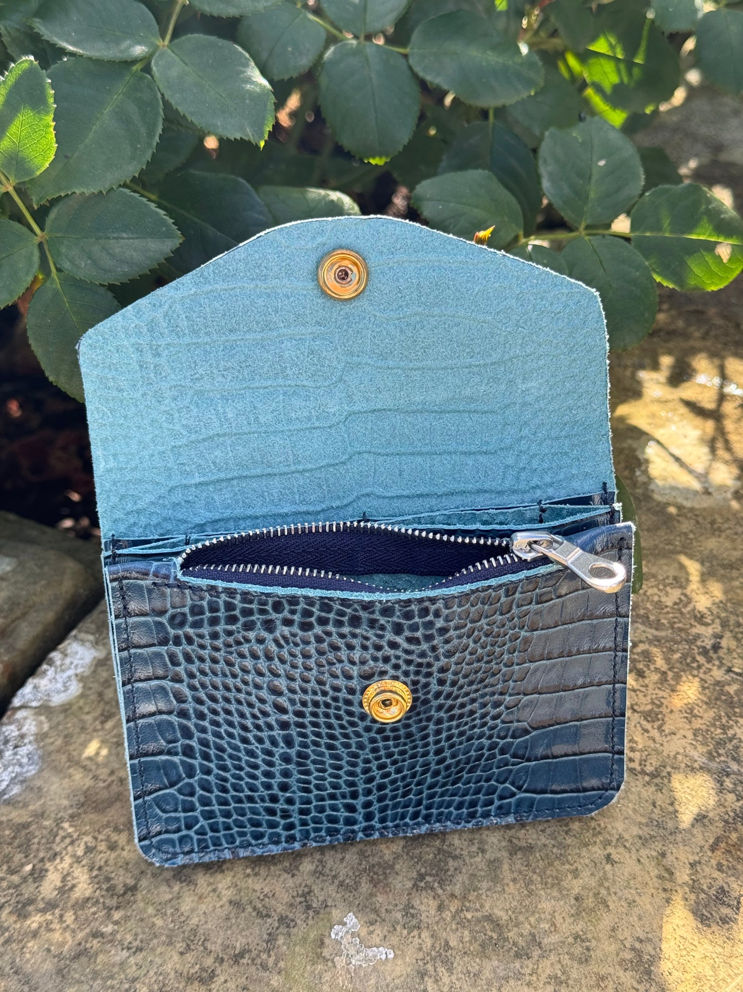 Blue Croc Concertina Leather Purse