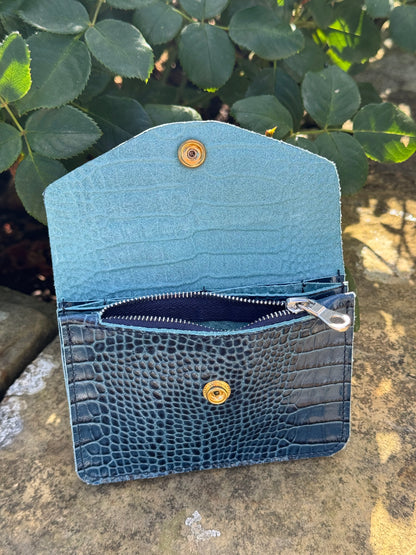 Blue Croc Concertina Leather Purse