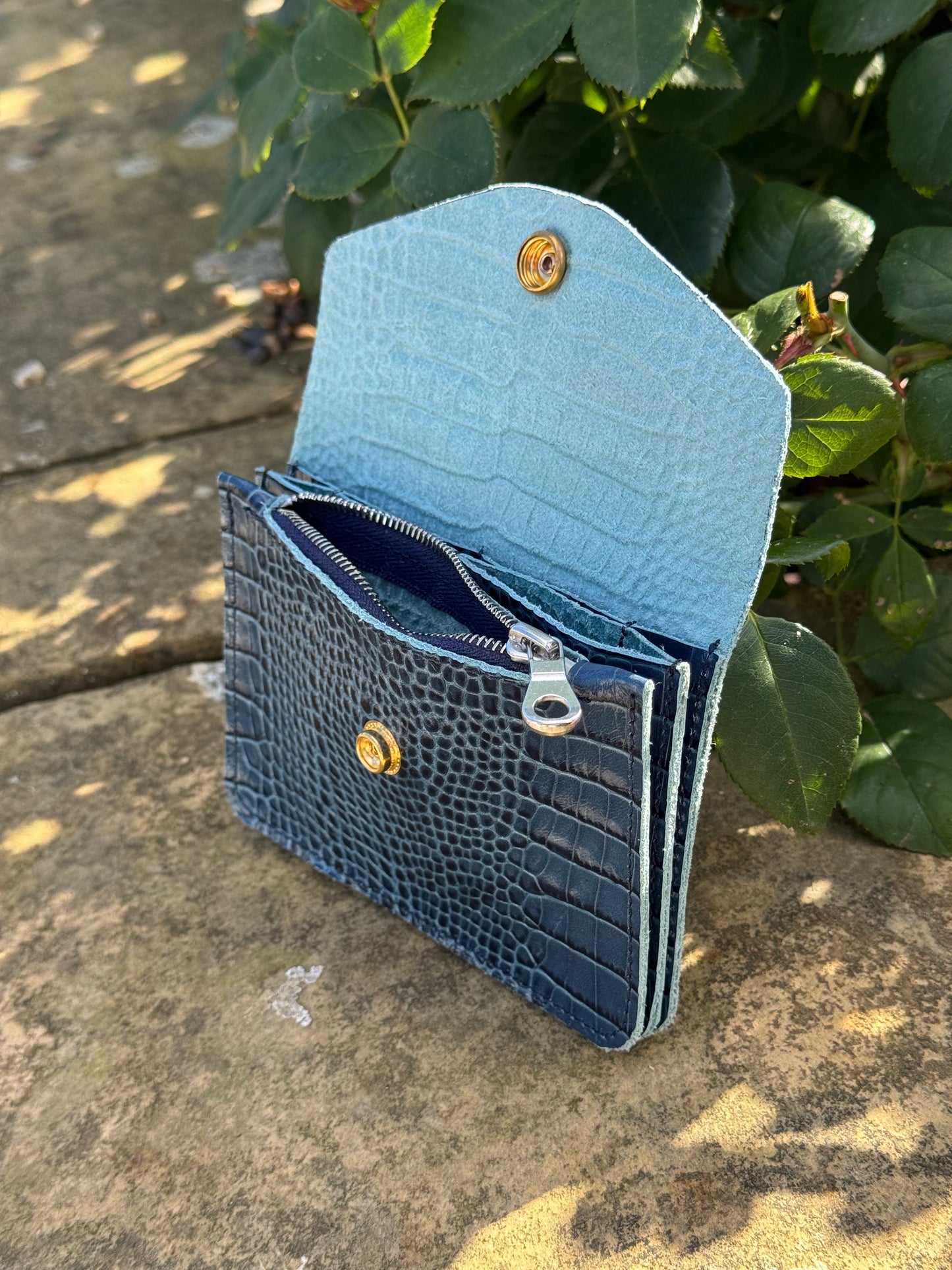Blue Croc Concertina Leather Purse