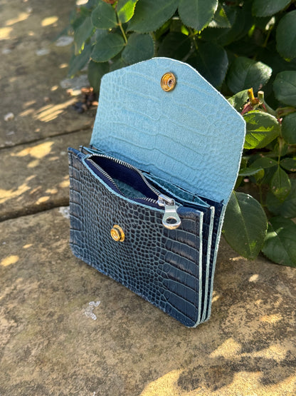 Blue Croc Concertina Leather Purse