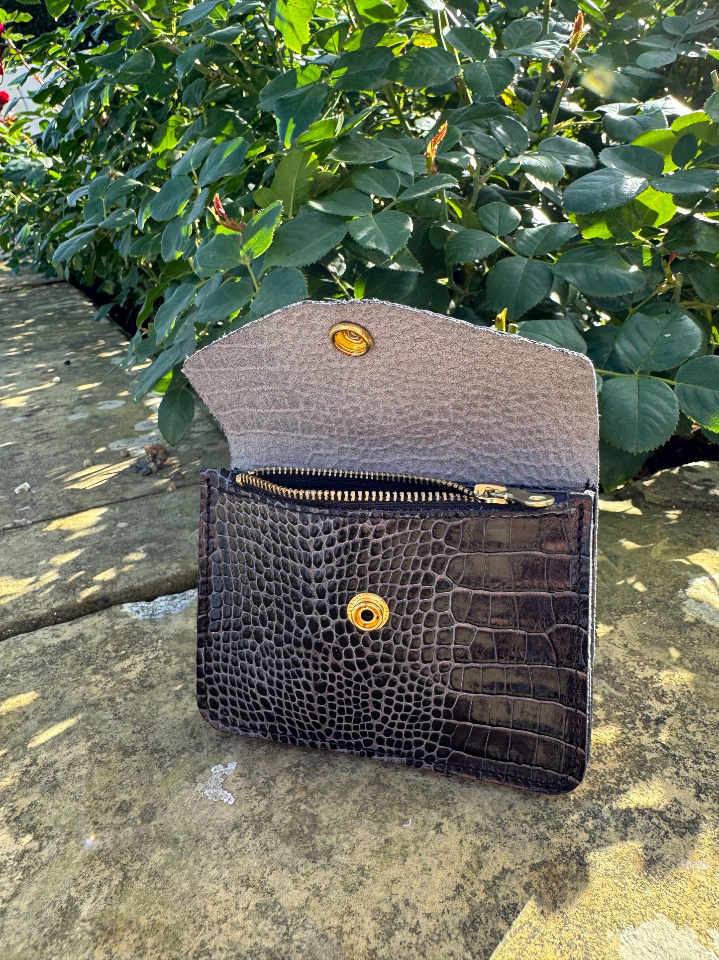 Black Croc Concertina Leather Purse