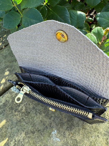 Black Croc Concertina Leather Purse