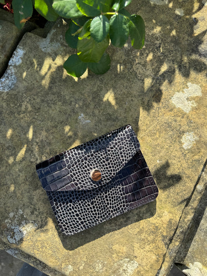 Black Croc Concertina Leather Purse