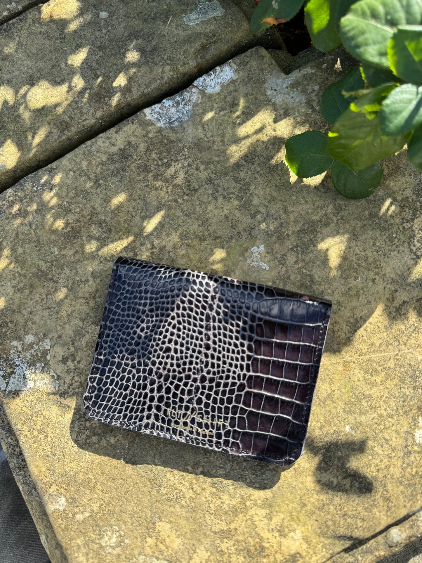 Black Croc Concertina Leather Purse