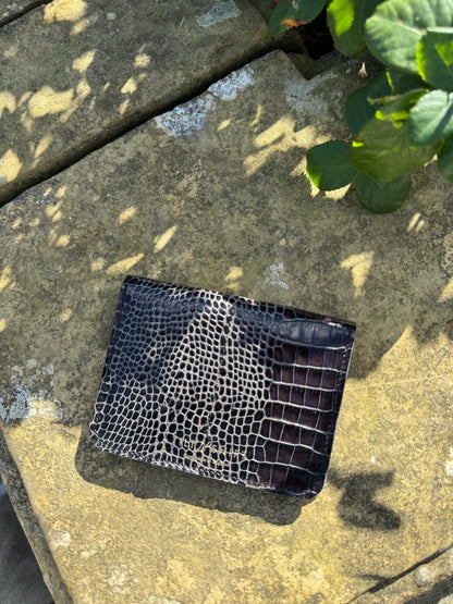 Black Croc Concertina Leather Purse