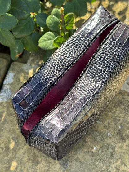 Black Croc Leather Box Pouch