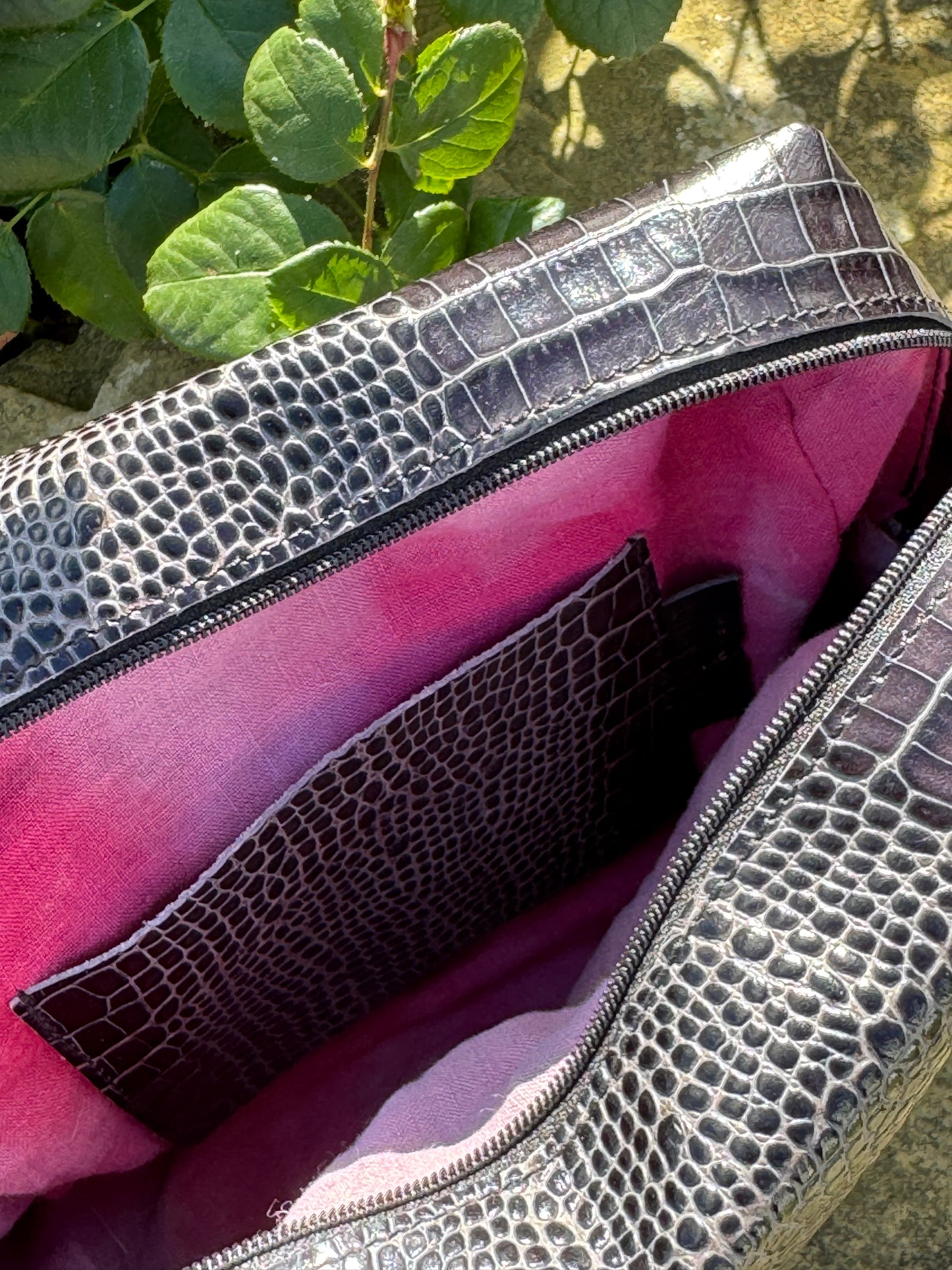 Black Croc Leather Box Pouch