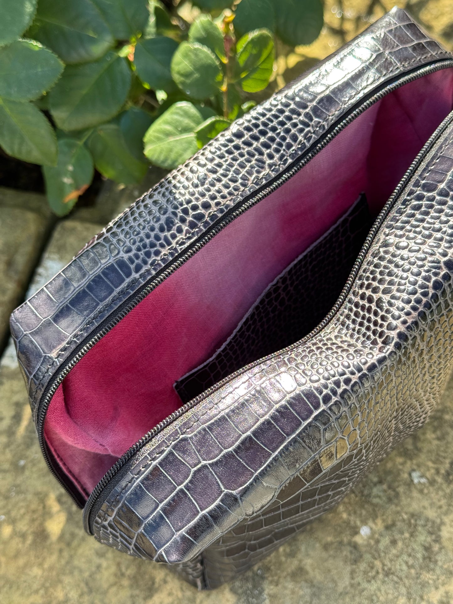 Black Croc Leather Box Pouch
