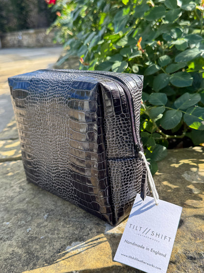 Black Croc Leather Box Pouch