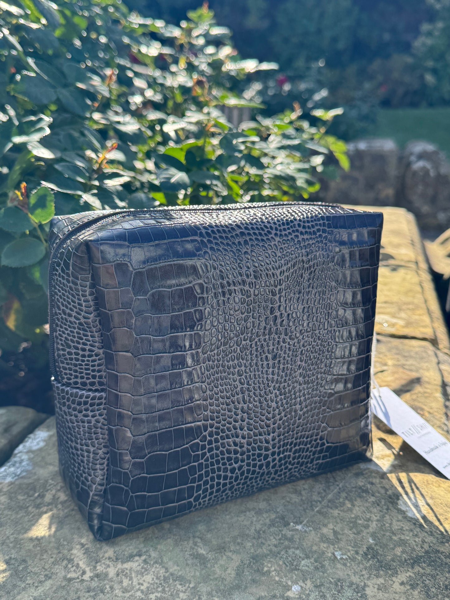 Black Croc Leather Box Pouch