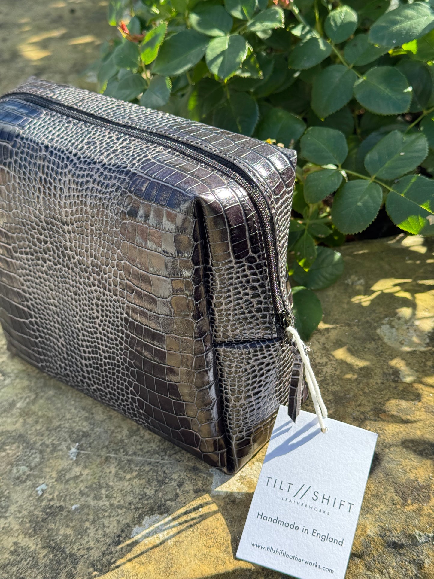 Black Croc Leather Box Pouch