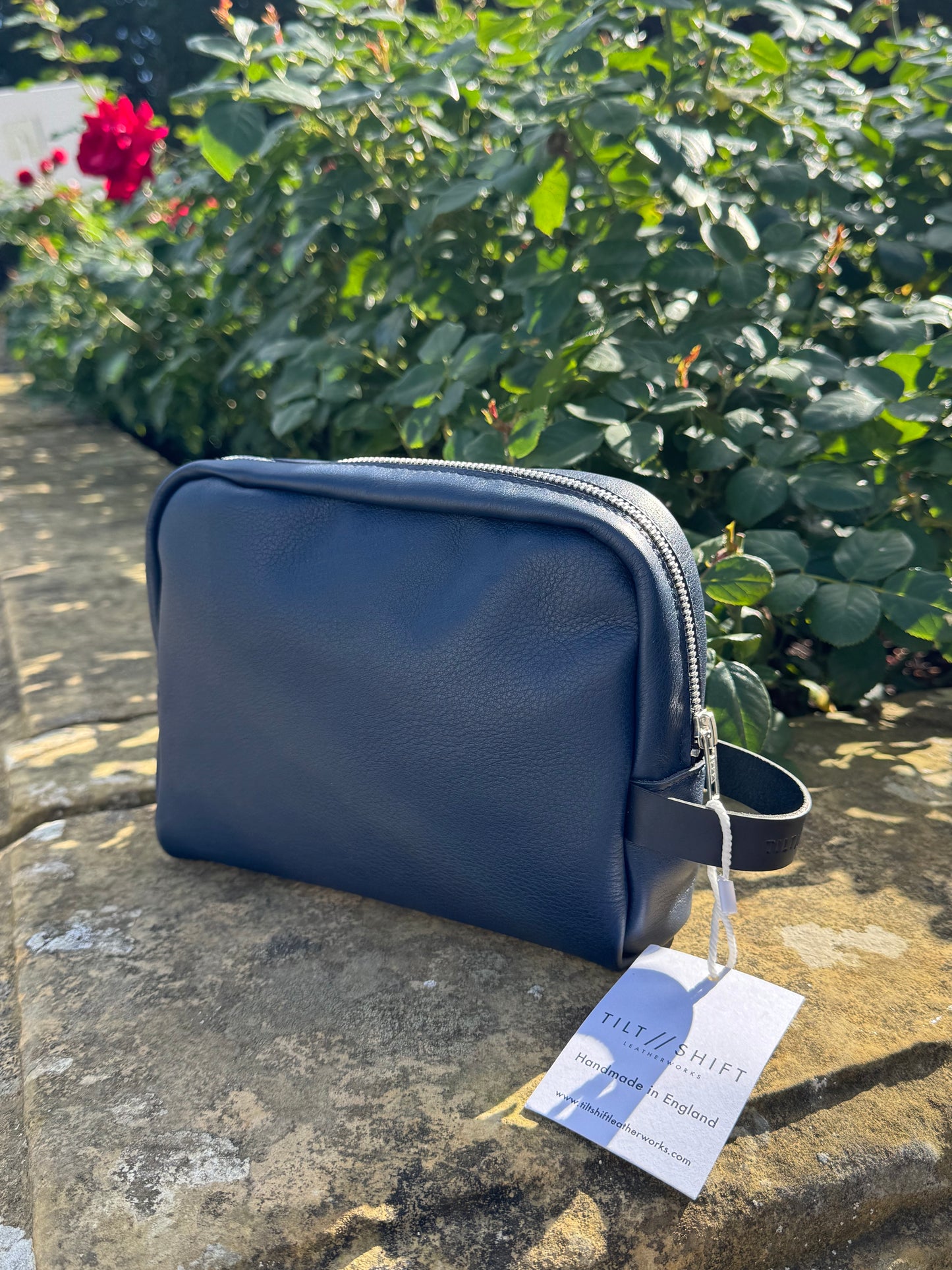 Blue Leather Wash Bag