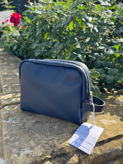 Blue Leather Wash Bag