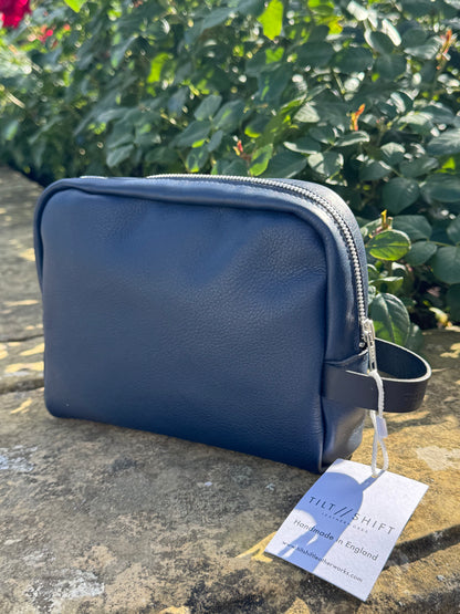 Blue Leather Wash Bag