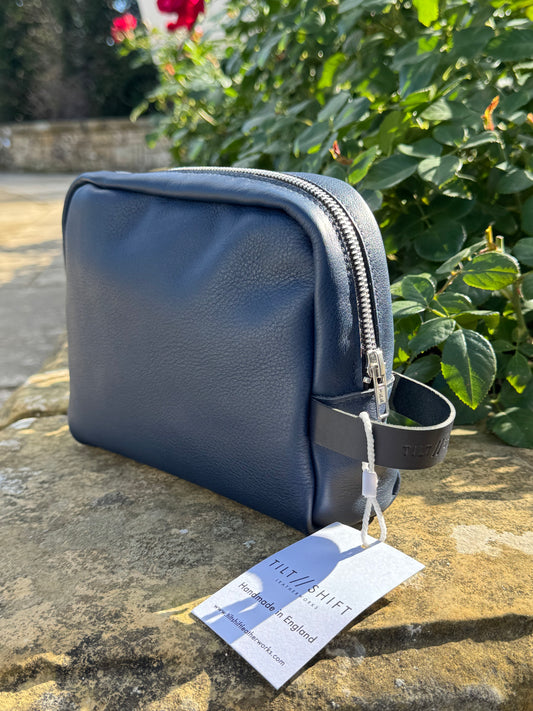 Blue Leather Wash Bag