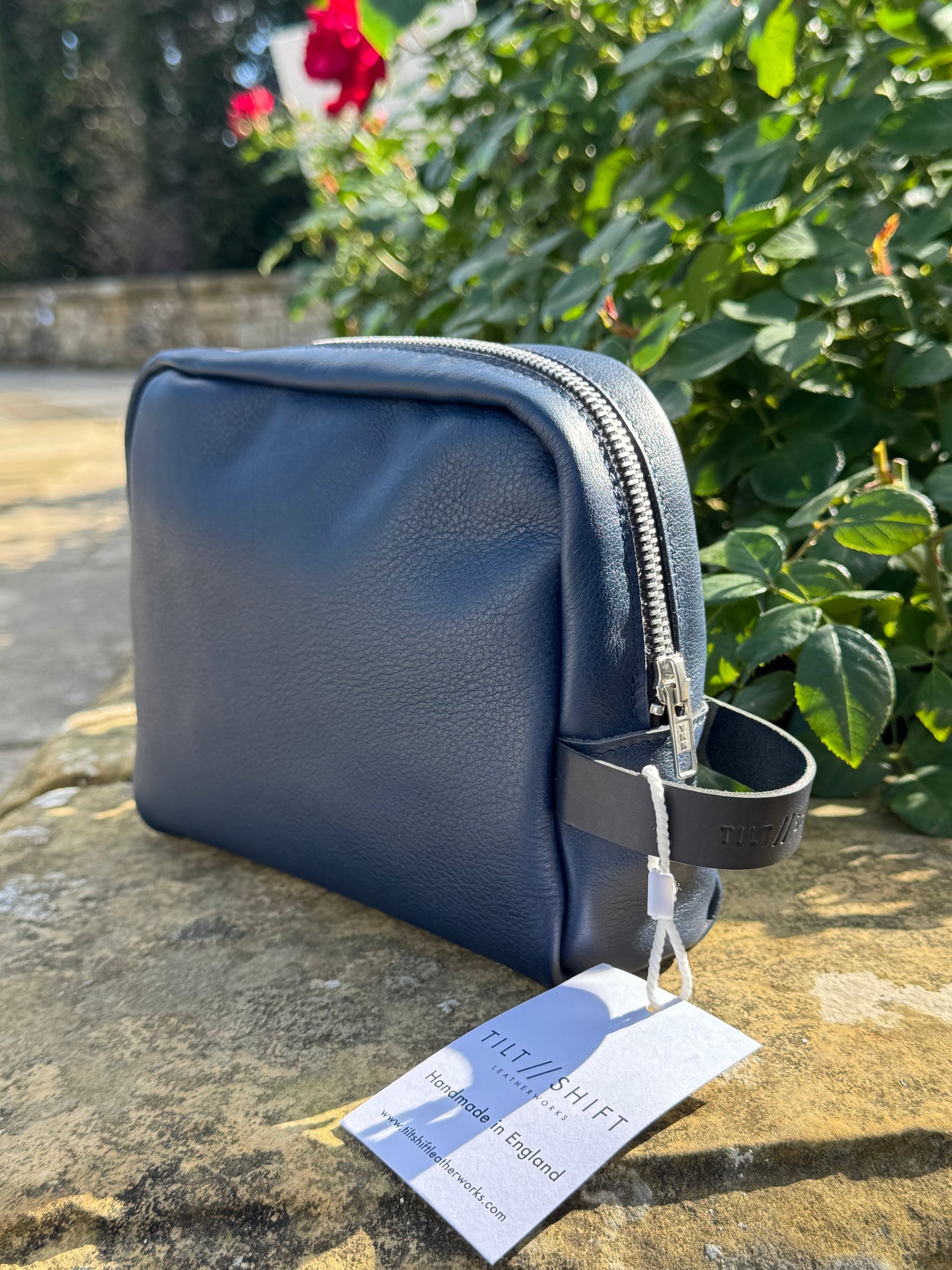 Blue Leather Wash Bag