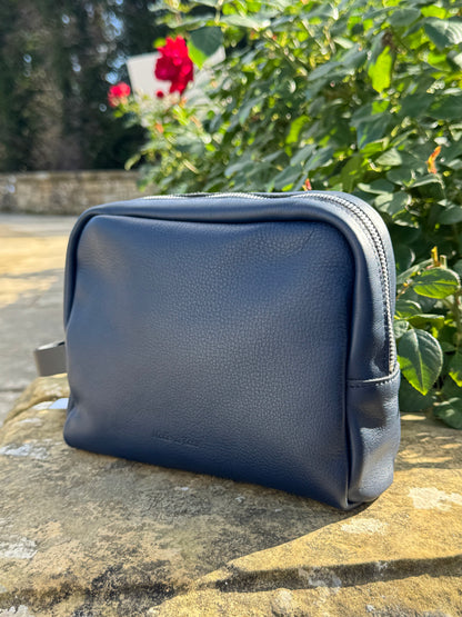 Blue Leather Wash Bag