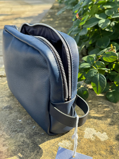 Blue Leather Wash Bag
