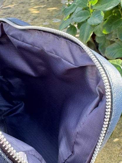 Blue Leather Wash Bag