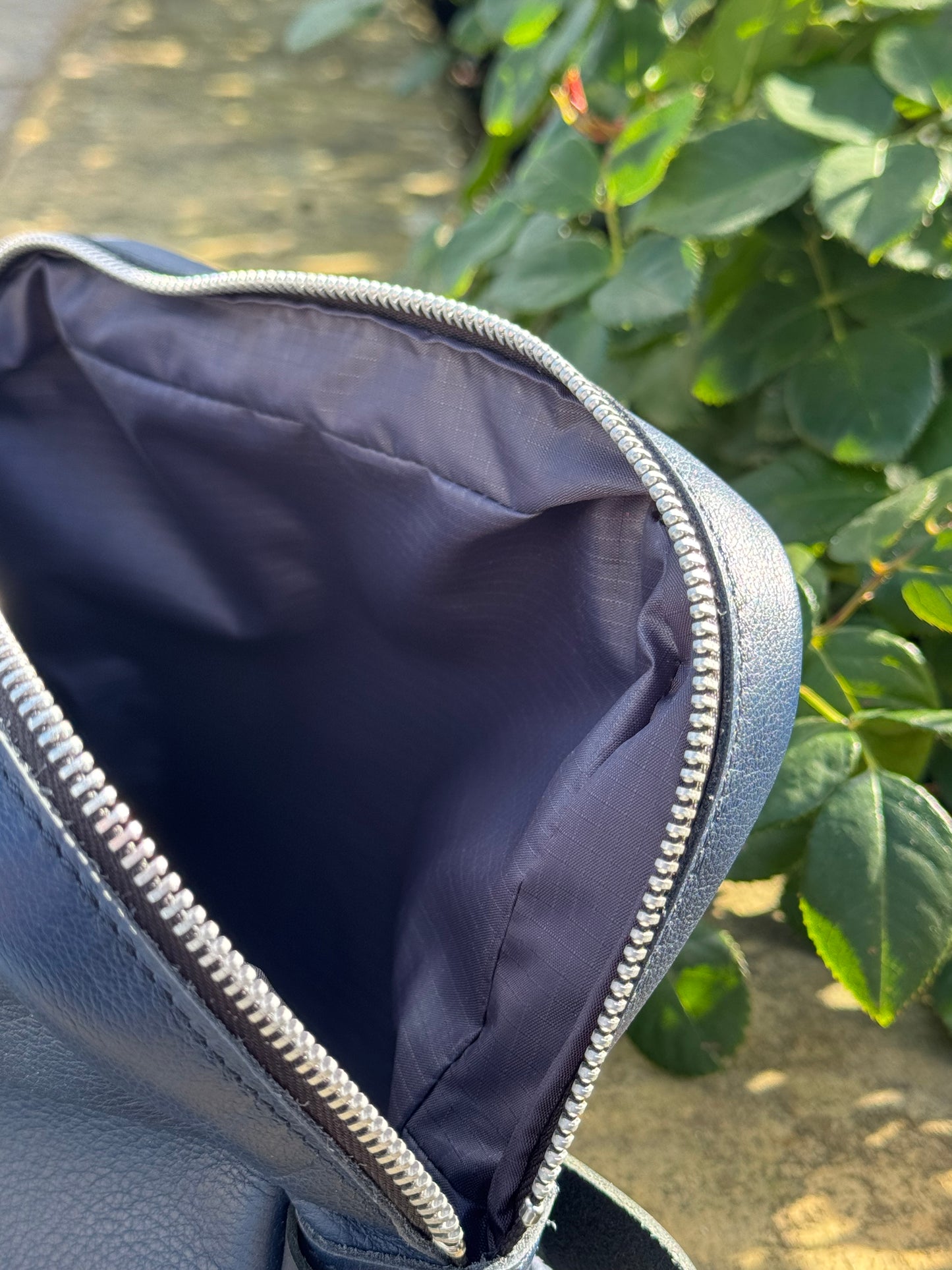Blue Leather Wash Bag