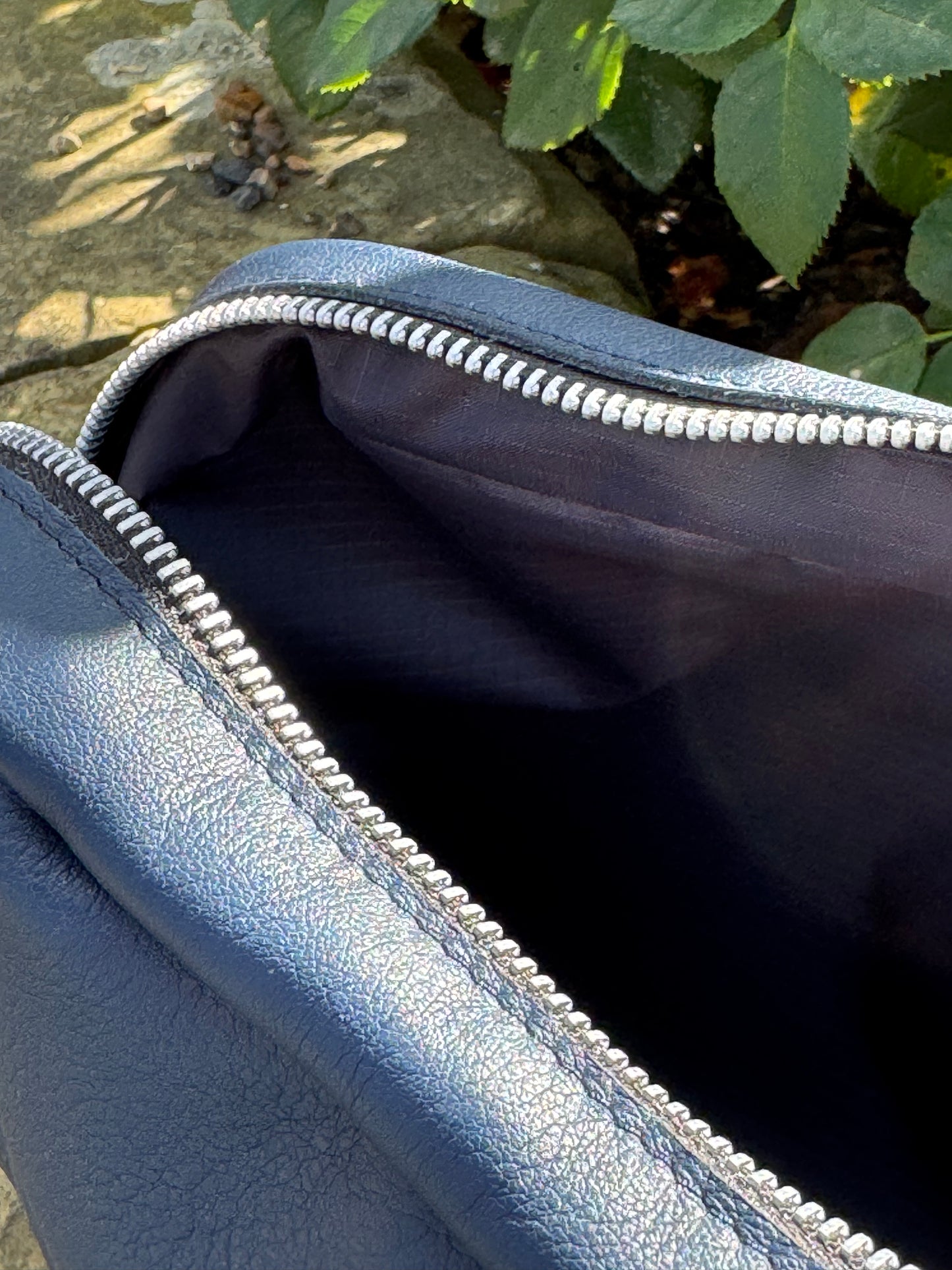Blue Leather Wash Bag