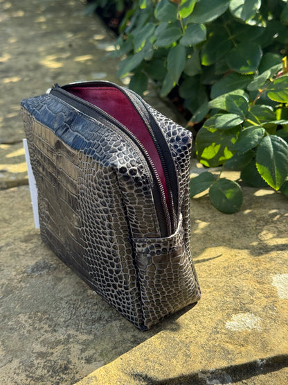 Black Croc Mini Leather Box Pouch
