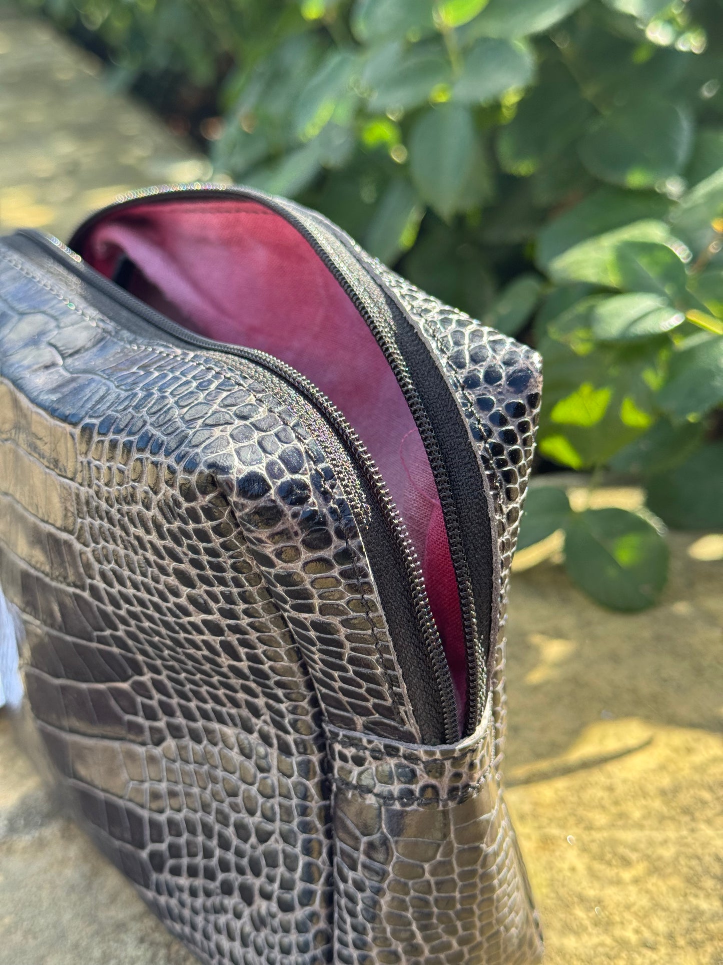 Black Croc Mini Leather Box Pouch